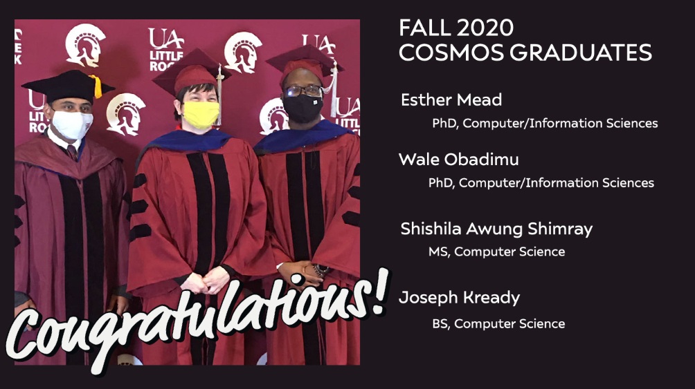 cosmographers's tweet photo. Congrats to our Fall 2020 graduates: Dr. Esther Mead, Dr. Wale Obadimu, Shishila Awung Shimray, and Joseph Kready.  Your graduation marks the beginning of a new chapter. All the best for your future. 🎓 https://t.co/XQeibQ2r8g