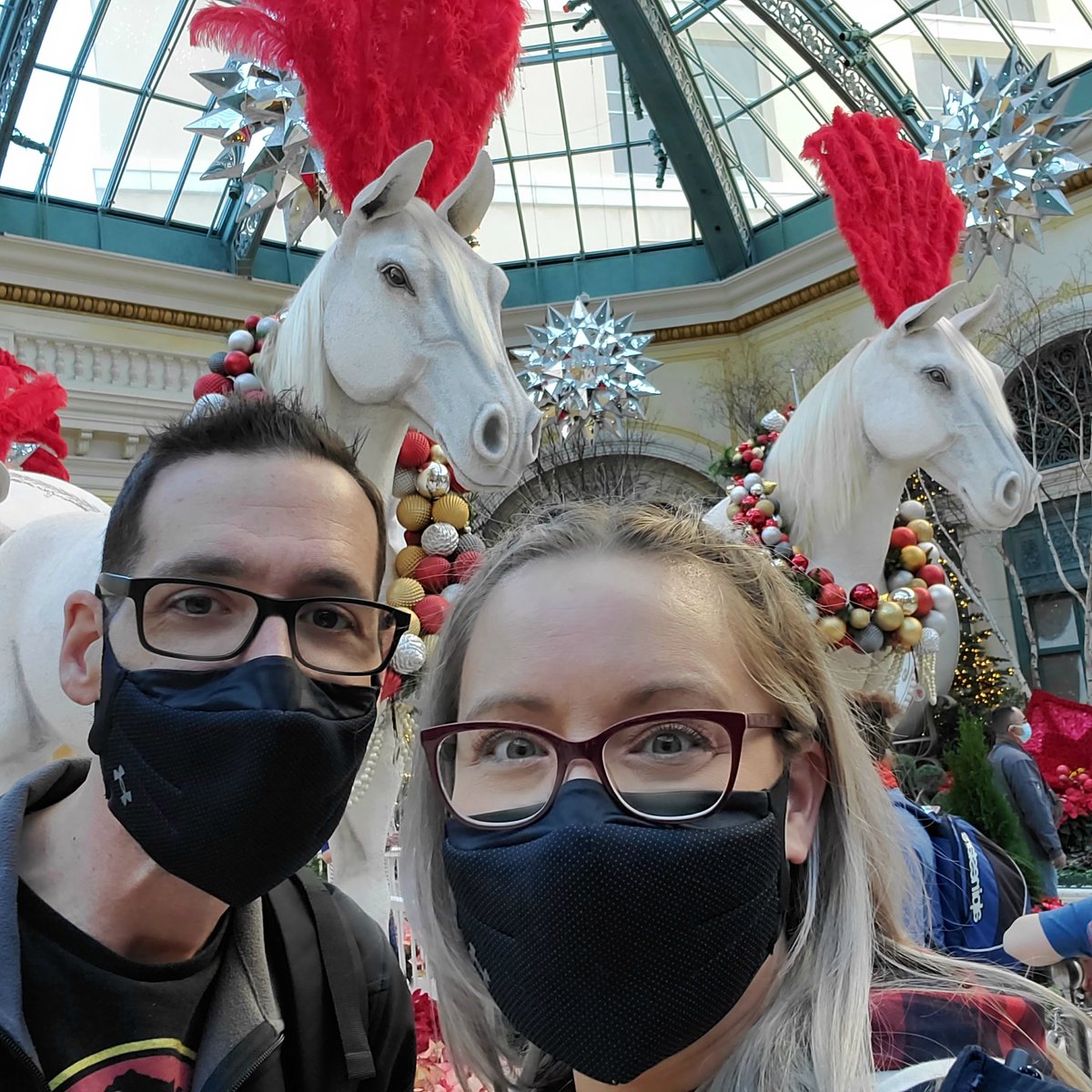 seanandstef's tweet image. Nothing say Vegas Christmas like 12 foot tall horses pulling a carriage. The Christmas display at the Conservatory inside Bellagio is nothing short of spectacular 🎄 #seanandstefstrong #seanandstef