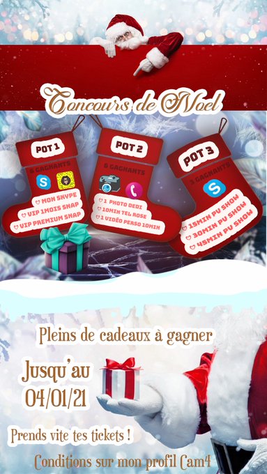 Concours de No&euml;l 2020 !  Tentes de gagner plusieurs prix supers &eacute;rotiques pour ma loterie sp&eacute;ciale no&euml;l<a href="/tag/cam4"class="tags"><span>#cam4</span></a>
