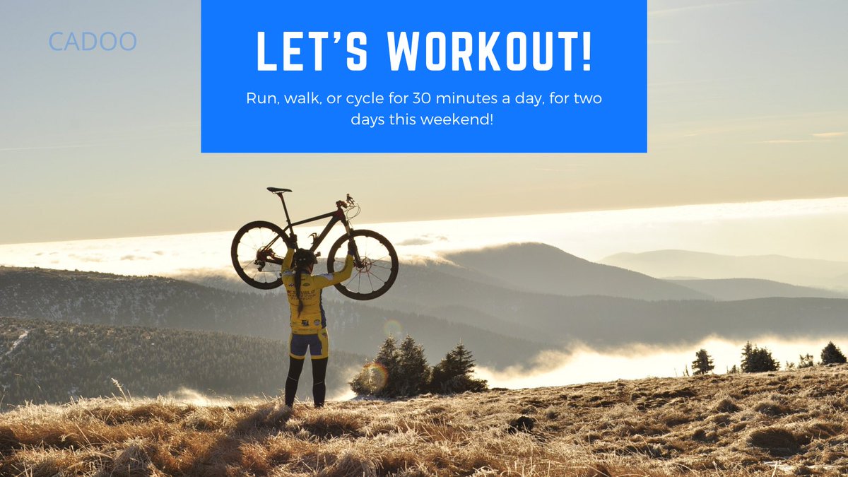 CadooInc's tweet photo. Let’s workout! Grab your bike or running shoes and get active! Run, walk, or bike for 30 minutes, for two days this weekend! #cadoo #strava #fitness #motivationmonday #getfitgetpaid https://t.co/iBAczamgkf