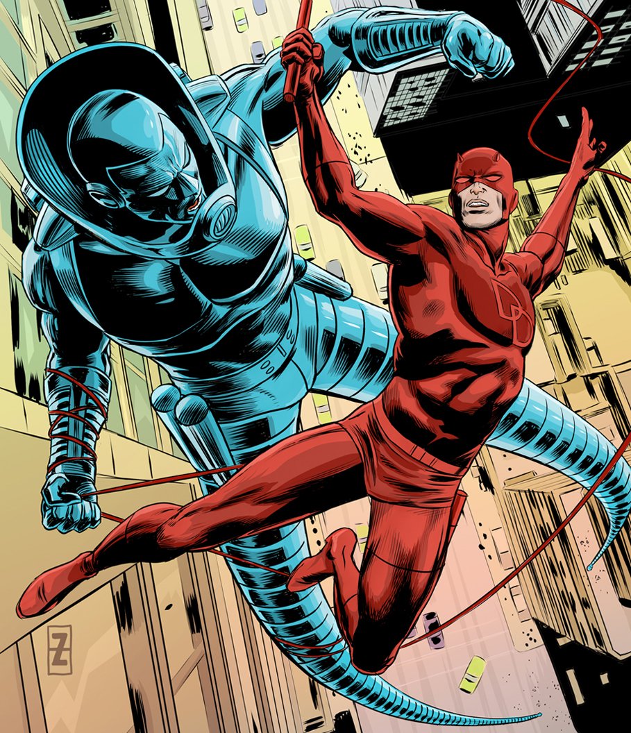 PatrickZircher's tweet photo. a drawing of Stilt-Man vs. Daredevil https://t.co/1O9ZDL6W6M