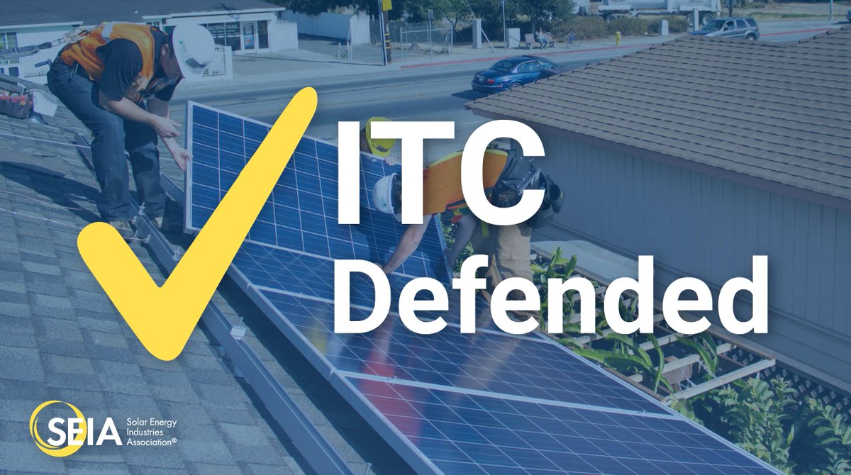 BREAKING: Congress has passed an end-of-year package that includes a two-year extension of the #solar Investment Tax Credit.

SEIA’s statement: bit.ly/3pqxdVF | #DefendTheITC #RebuildBetter
