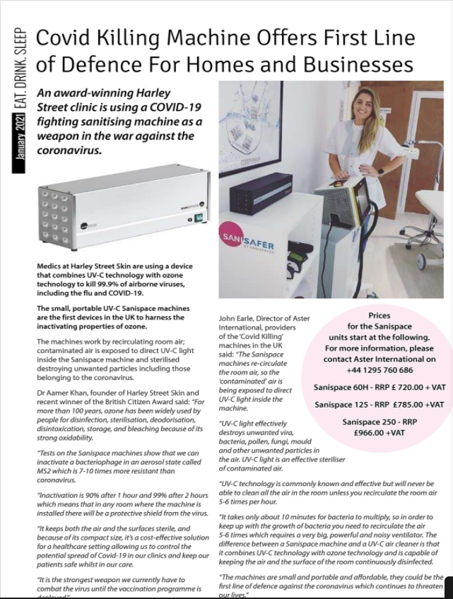 asterintl's tweet photo. Read about the #COVID19 killing #Sanispaces UV-C device in @eatdrink_sleep (page 16) https://t.co/c79j0Sh28E
  
We are authorised distributors, get in touch to keep your facilities safe.  Email - > info@asterinternational.com
#safetymeasures #Covid19UK #FacilitiesManagement #UVC https://t.co/XRweiofCd4