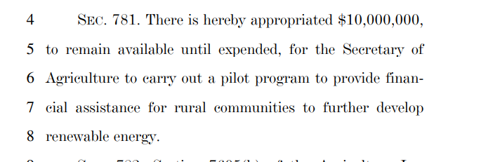 Another $10,000,000 to push renewables in rural communities. Hope you're ready for solar farms to pop up in cow pastures that can power a coffee pot or two.