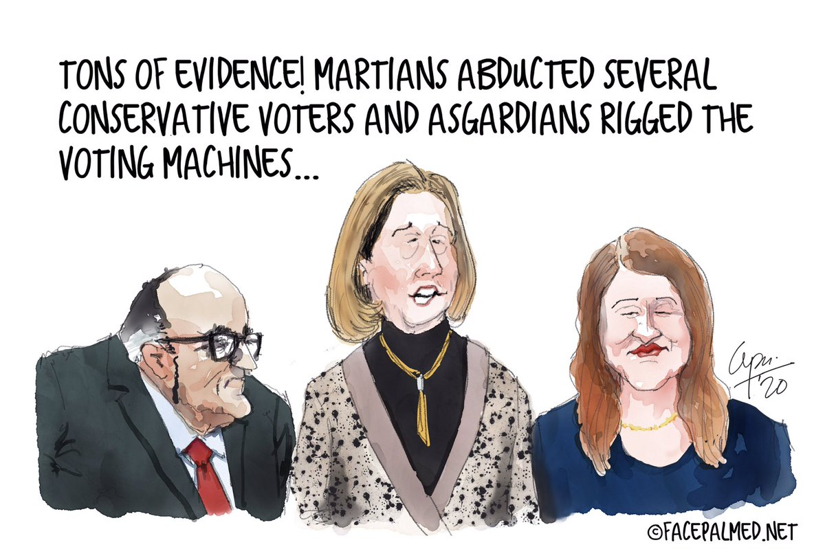 FacepalmedHumor's tweet photo. Triumvirate of terror? More like the Three Stooges. Simply idiotic. 🤦♂️#facepalmed #politicalcartoons #satire #politicalhumor #editorialcartoon #SidneyPowell #RudyGiuliani #jennaellis #TrumpTreason #iq45 https://t.co/FsZijQEiGv