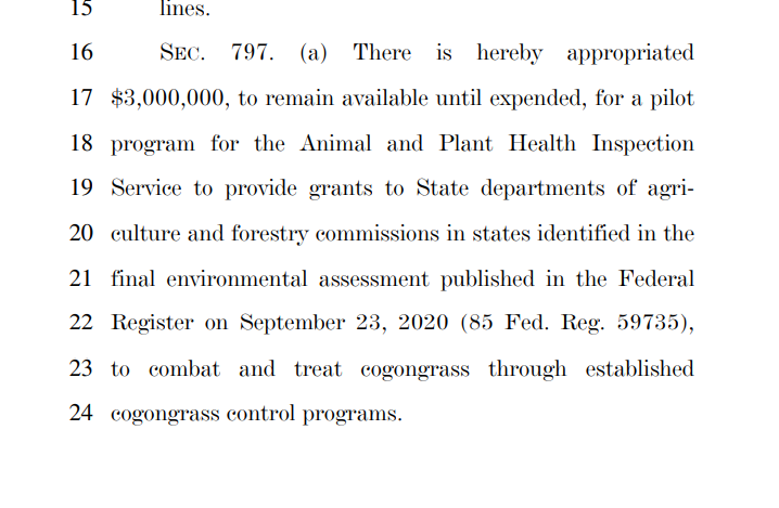 $3,000,000 to fight the cogongrass. $600 to fight your prolonged mandated unemployment.