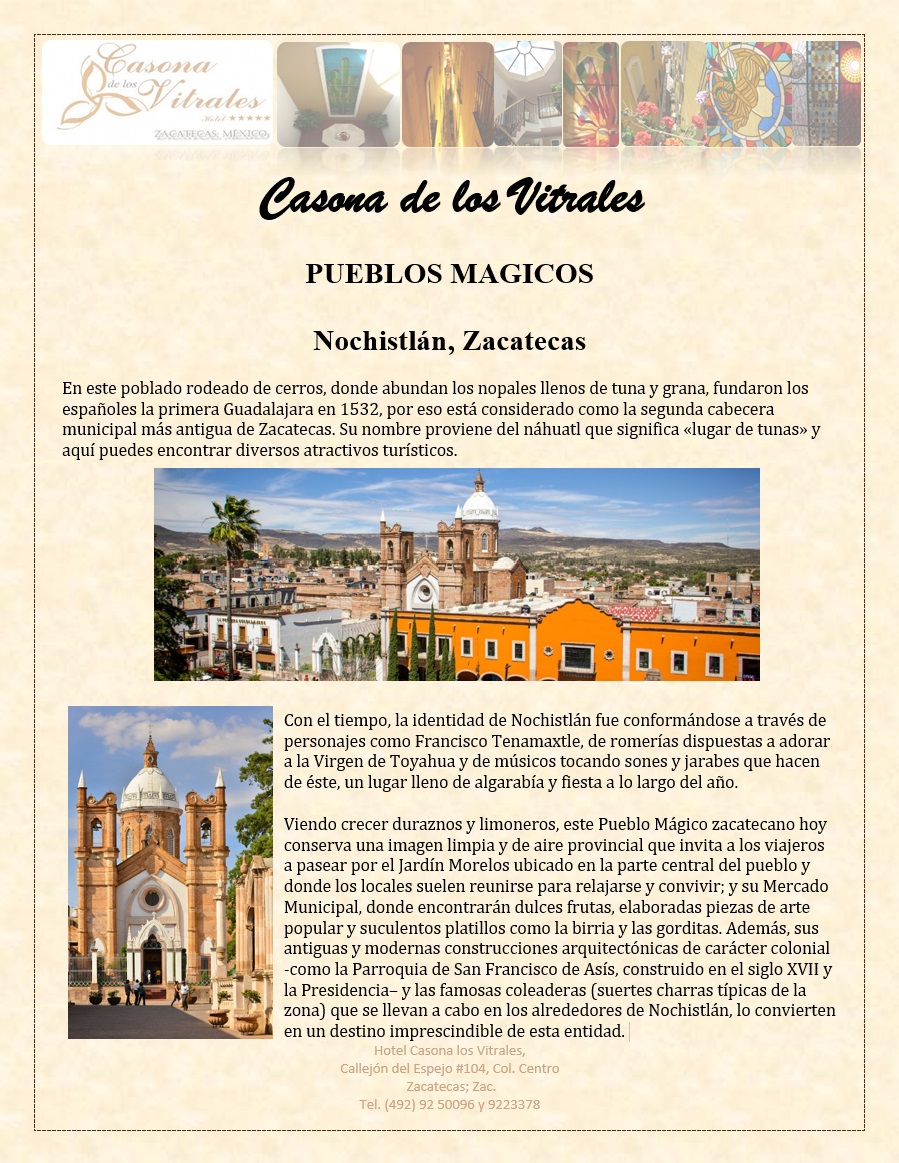 HVitrales's tweet photo. #HOTEL "CASONA LOS VITRALES" TE INVITA A CONOCER ZACATECAS, EN ESTA OCASIÓN TE INVITAMOS A CONOCER LOS PUEBLOS MÁGICOS DE #ZACATECASDESLUMBRANTE. HOY NOCHISTLAN,
SIGUE CUIDÁNDOTE https://t.co/2BQDOb2Lek