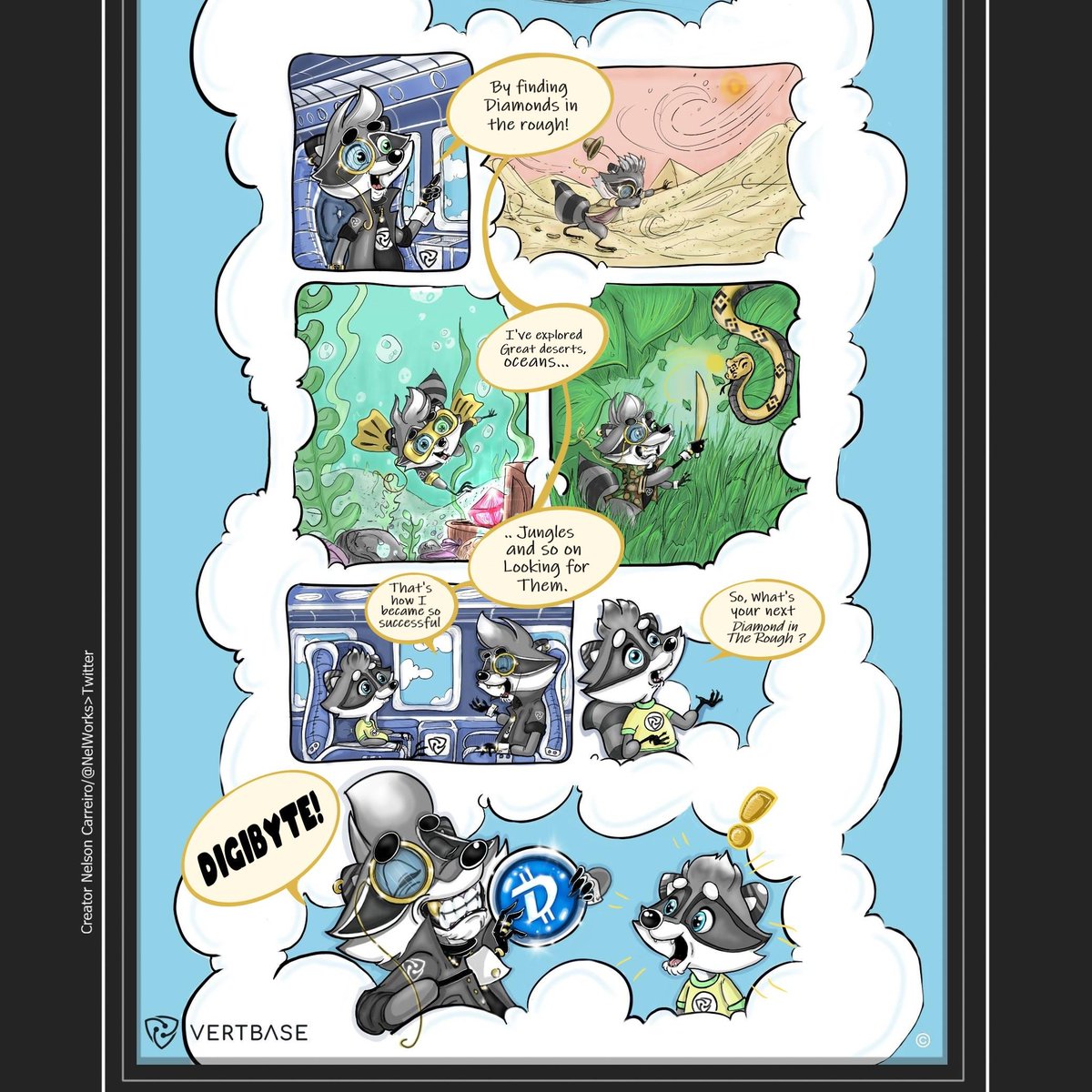 ByteComics's tweet photo. Here's a blast from the past. When @sequoirx was named Vertbase. I'm going to update this poster BTW:) I will also have Ridiculously Rich Raccoon(TM) as a regular character for #DigiByteComics
#CryptoArt #fintech #DigiByte #blockchain #webcomics #Cryptocomics #cryptoexchange https://t.co/CDsGmOjvVx