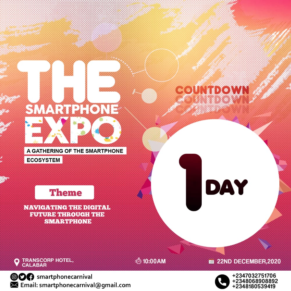 For those who ain't in Calabar, and would want to connect with us, we'd stream LIVE on our FACEBOOK AND INSTAGRAM pages, follow us on FACEBOOK <a href="/Smartphone/">Smartphone - be smart</a> Photo Carnival, INSTAGRAM @smartphonecarnival, TWITTER <a href="/SPCcalabar/">Smartphone Photo Carnival</a>.
Our Hastags are: #ThesmartphoneExpo #spce2020