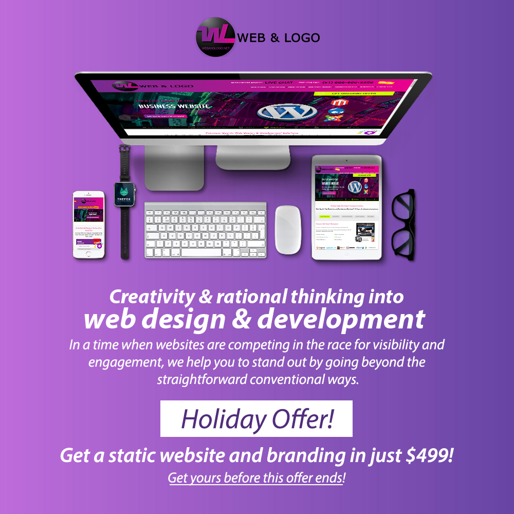 web_and_logo's tweet photo. Webandlogo provides a website and branding as per your business requirements at a special discount only for $499.
Avail of this holiday offer before it ends.

Visit our website: https://t.co/5NZbVJeD6j

#SEO #digitalmarketing #socialmediamarketing #Holiday #HolidayOffer https://t.co/Ri7y92n3JS