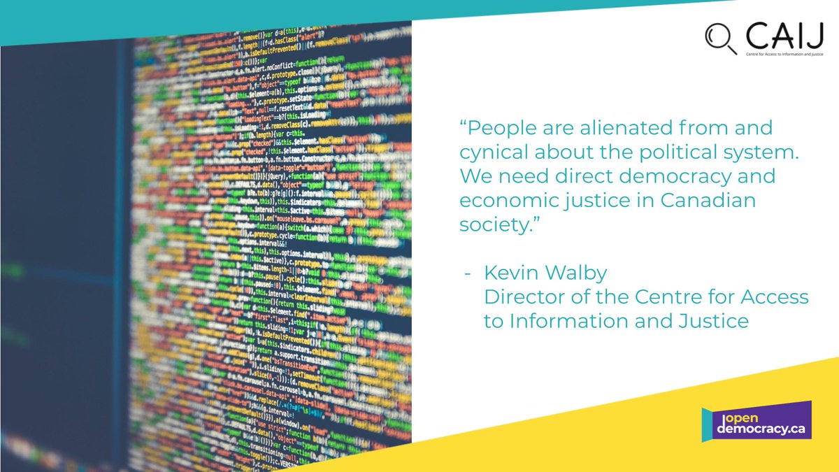 OpenDemocracyCA's tweet photo. @UWinnipeg’s Centre for Access to Information and Justice (@CAIJ_UW) is working to strengthen democracy through data and information activism. Learn more in our Sector Spotlight. #dataactivism https://t.co/es3YxyFaQU https://t.co/UpLUJQQYPC