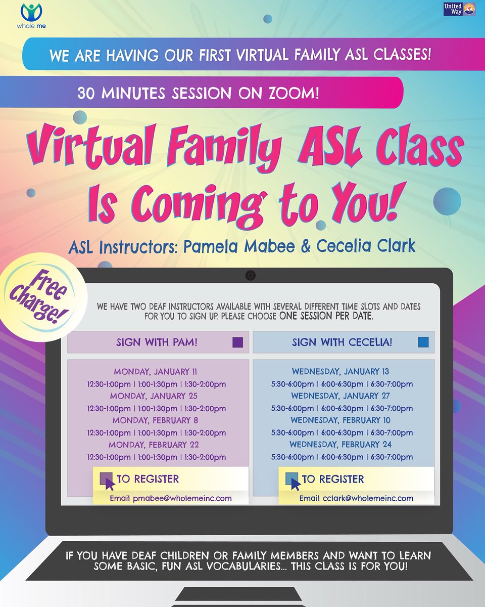Happy Monday!

11 more days left until 2021! And even better... guess what?! 

We are having our first Virtual Family ASL Class beginning January 2021!

30 minute sessions are free for people who are interested in learning signs for Deaf children or family members! Let’s sign up!