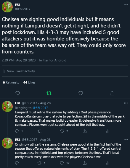 Chelsea easily have the players to be winning this league. Lampard's gotta go if he doesn't improve their structural issues. He also wasted a bomb on Havertz only to totally misuse him. But sure I told you all about this before the season started. Not even £250m masks his issues.