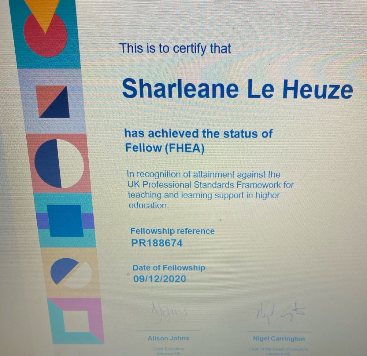 DegreeHCSJersey's tweet photo. Another team celebration. Our lovely colleague Sharleane @le_heuze achieved her Fellowship of the Higher Education Academy today. #FHEA #TeamSuccesses @JulieMesny @FhscChester @uochester https://t.co/WDomf5aIRY
