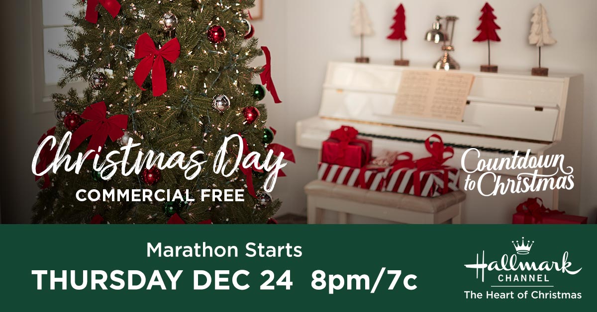 hallmarkchannel's tweet photo. We’re just around the corner from the jolliest day of the year, and nothing spreads cheer like watching your holiday favorites all day long! Enjoy a day free of commercials during our Christmas Day marathon starting tomorrow at 8pm/7c. https://t.co/q2vWdrdE59