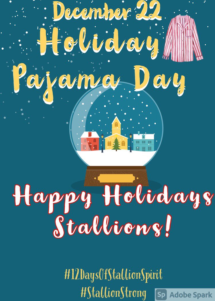 GRHS_Stallions's tweet photo. Alas, we’ve reached our 12th day of Stallion Spirit... who will be the WINNER of this most illustrious competition amongst Stallion family? 🔮🤔🔮🤔🔮🤔
Tomorrow is HOLIDAY PAJAMA DAY 🎅🏼 🌲 ❄️ ⛄️ Who’s jammies will impress us the most? #12DaysofStallionSpirit #StallionStrong https://t.co/wgdsr1lgqa
