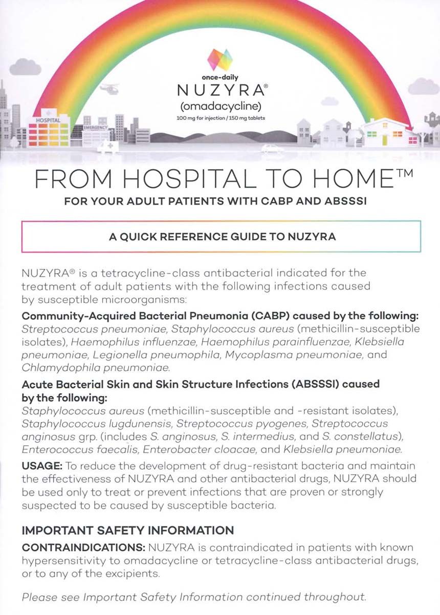 dtwResearchInc's tweet photo. In Q3, Paratek Pharmaceutical’s “Hospital to Home” campaign for Nuzyra emphasized the transition of patients without switching therapy 🏥🌈🏡
#nuzyra #paratekPharmaceuticals #omadacycline #pnuemonia #CAP #ABSSSI #antibiotics #hospitalantibiotics #q3 #q32020 #dtwmarkethighlight https://t.co/6XT1q5t9wR