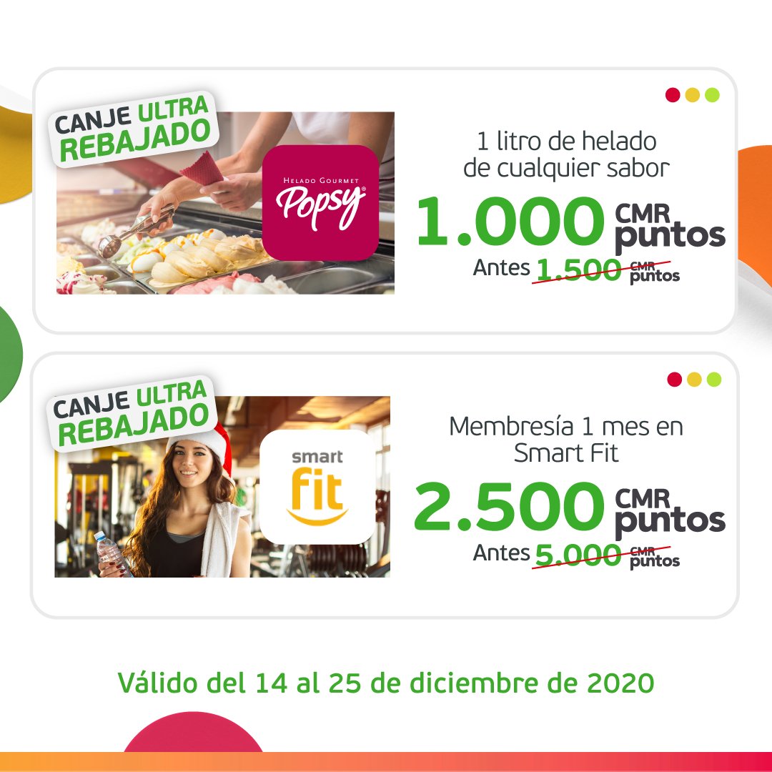 En CMR Puntos venimos cargados esta navidad 🎅 Aprovecha nuestros Canjes Online Ultra rebajados para disfrutar de todo lo que acumulaste durante el año. Canjea ahora en cmrpuntos.com.co/bonos