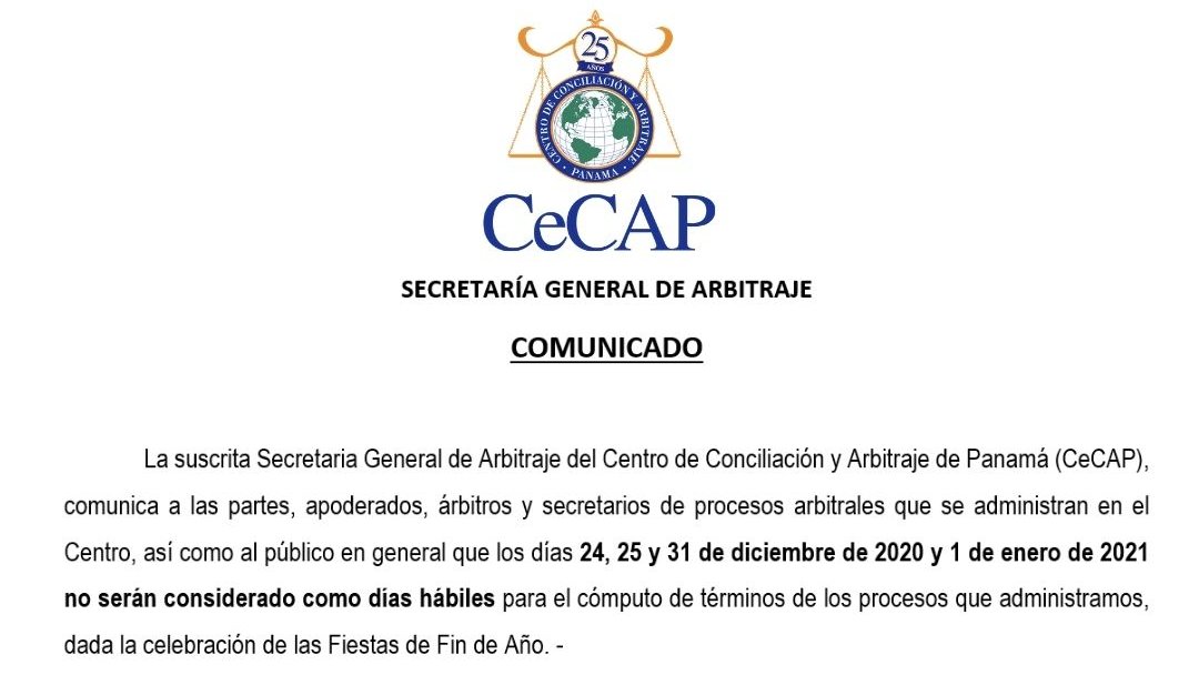 #comunicadocecap Horario especial fin de año.
#derechocivil #litigios #arbitrajeinternacional #cecaparbitraje #cláusulascontratos #arbitrajecomercial