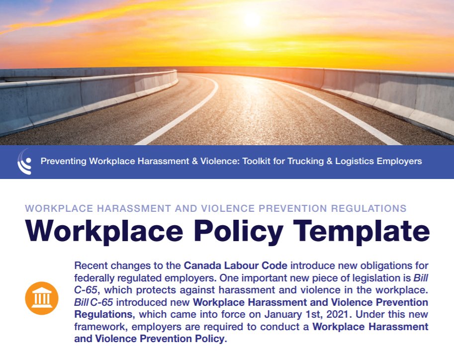 Have you downloaded it? Our sample Workplace Harassment and Violence Prevention Policy offers tips on best practices to give you the info you need to create a compliant policy. truckinghr.com/wp-content/upl… | #employers #policy #template #labourcode #Tools #BePrepared #Canada #trucking