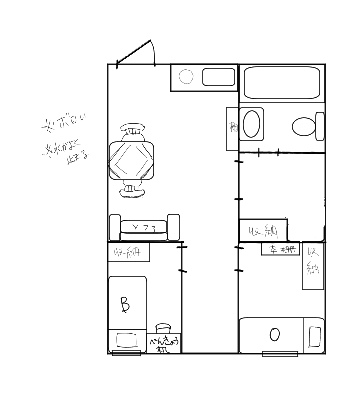 はじめに出したボイホル本で描いたオボんちの間取り(想像) 