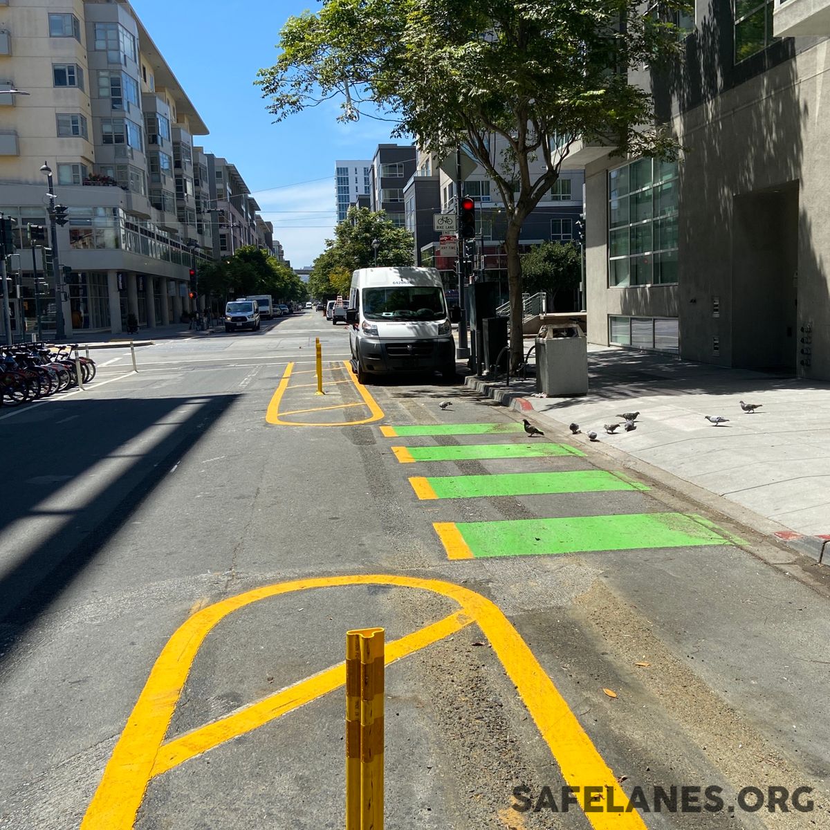 I don't want to give the impression that the issues are only outside of 150 Berry. The entire block is an example of failed protected bike lane design. 7/