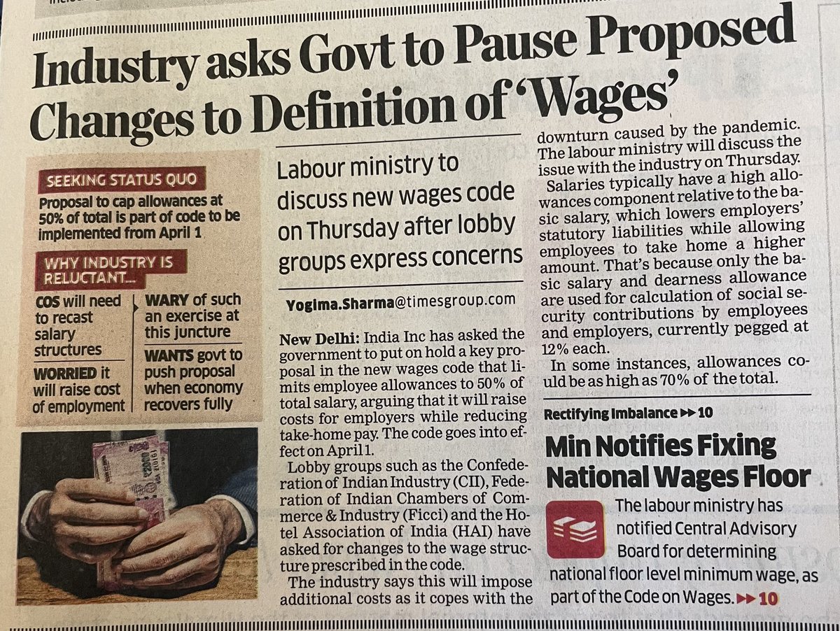 Sadafsayeed's tweet image. In order to cover up for revenue shortfall Govt is contemplating all sorts of logical and illogical suggestions. If you reduce the take home salary how do you expect in boost discretionary spending , hence revival of the economy ?  #Wagecode #LabourMinistry
