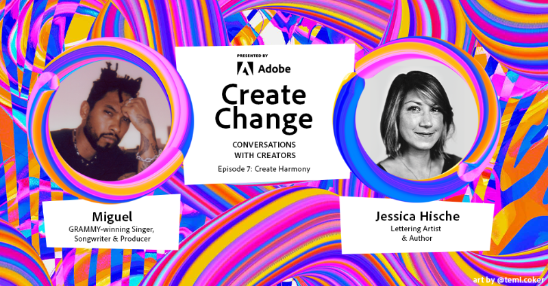 Adobe's tweet photo. What’s the connection between creativity and control? Explore the meditative side of creating with @miguel and @jessicahische in this week’s Create Change.