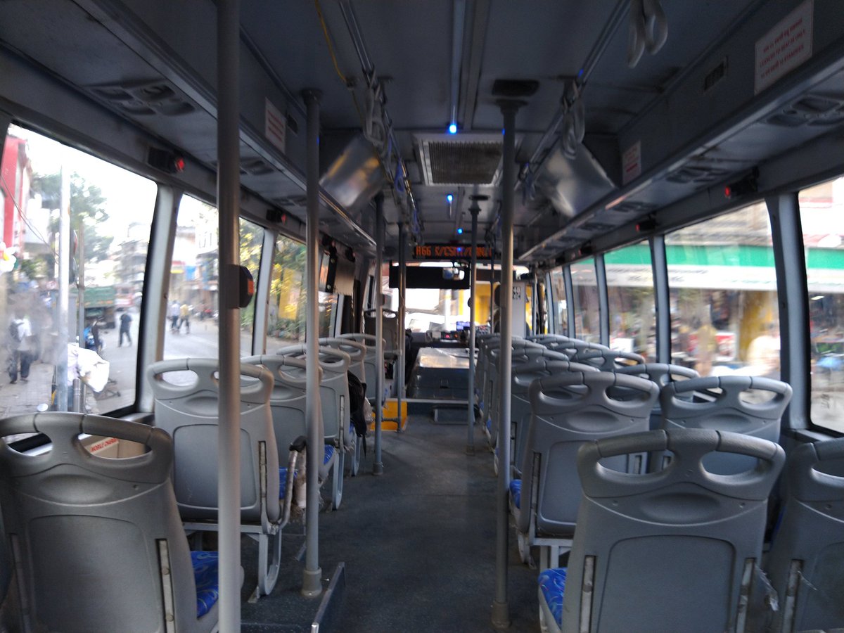 sandesh_samant's tweet photo. Again.... One whole bus for my self in ₹13. And if you can see, there's another 66 right behind COMPLETELY EMPTY.
And there's a non-AC 66 right ahead of us.
Feels like Z+ security convoy for me.
#ThankYouBEST 🙏🏽😍 https://t.co/Zgu8ybf9hm