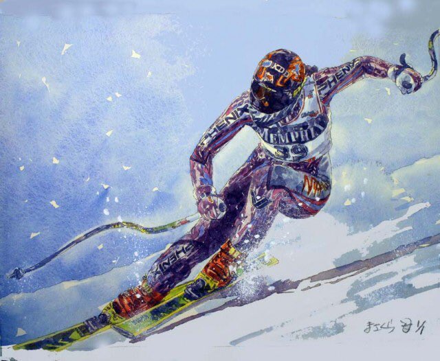 松屋正蔵 Matsuyaランド スポーツイラストレーション スキー 松屋正蔵タッチ 水彩画 松屋正蔵タッチの水彩画でスキーを描きました スポーツイラストレーションも描いていきたいので 思い出の現役時代の写真があれば 貴方のスポーツシーンを描き