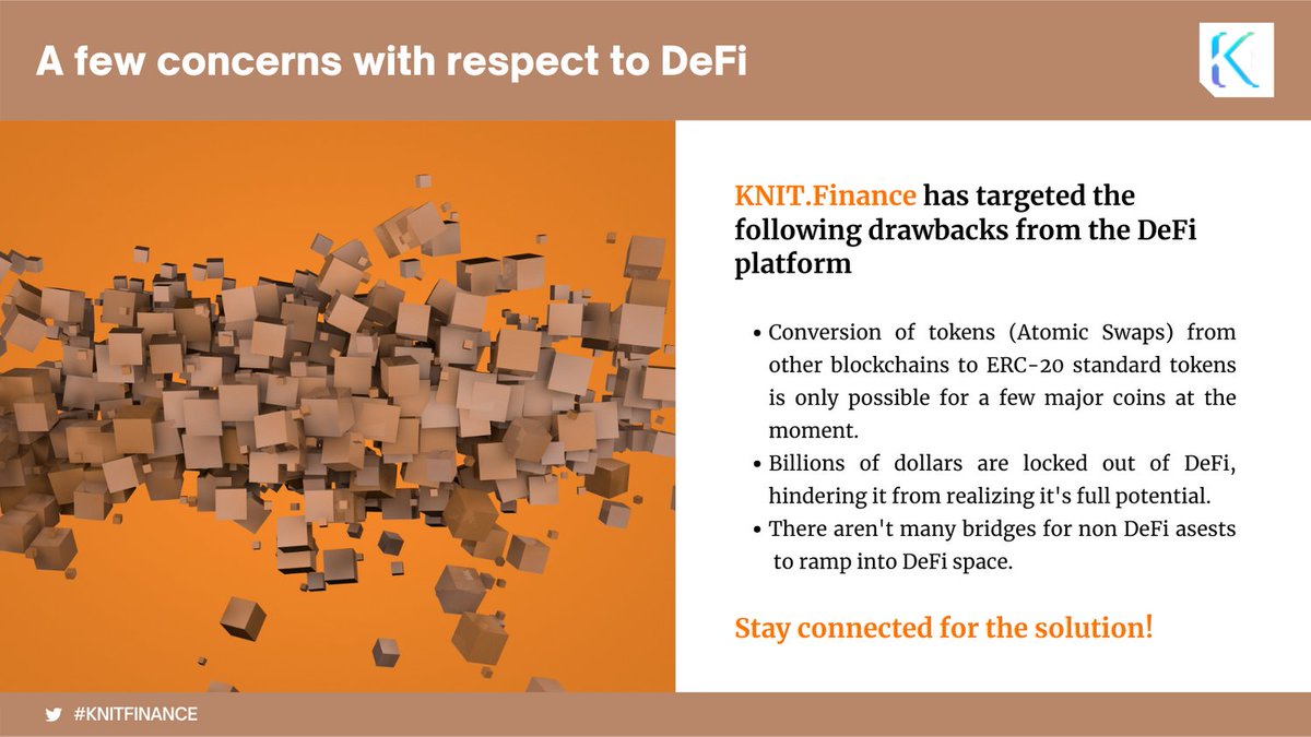 KnitFinance's tweet photo. @KnitFinance has targeted some drawbacks from DeFi and provided a solution. Stay connected to find out...
#project2020 #crypto https://t.co/5AOtV00vZq