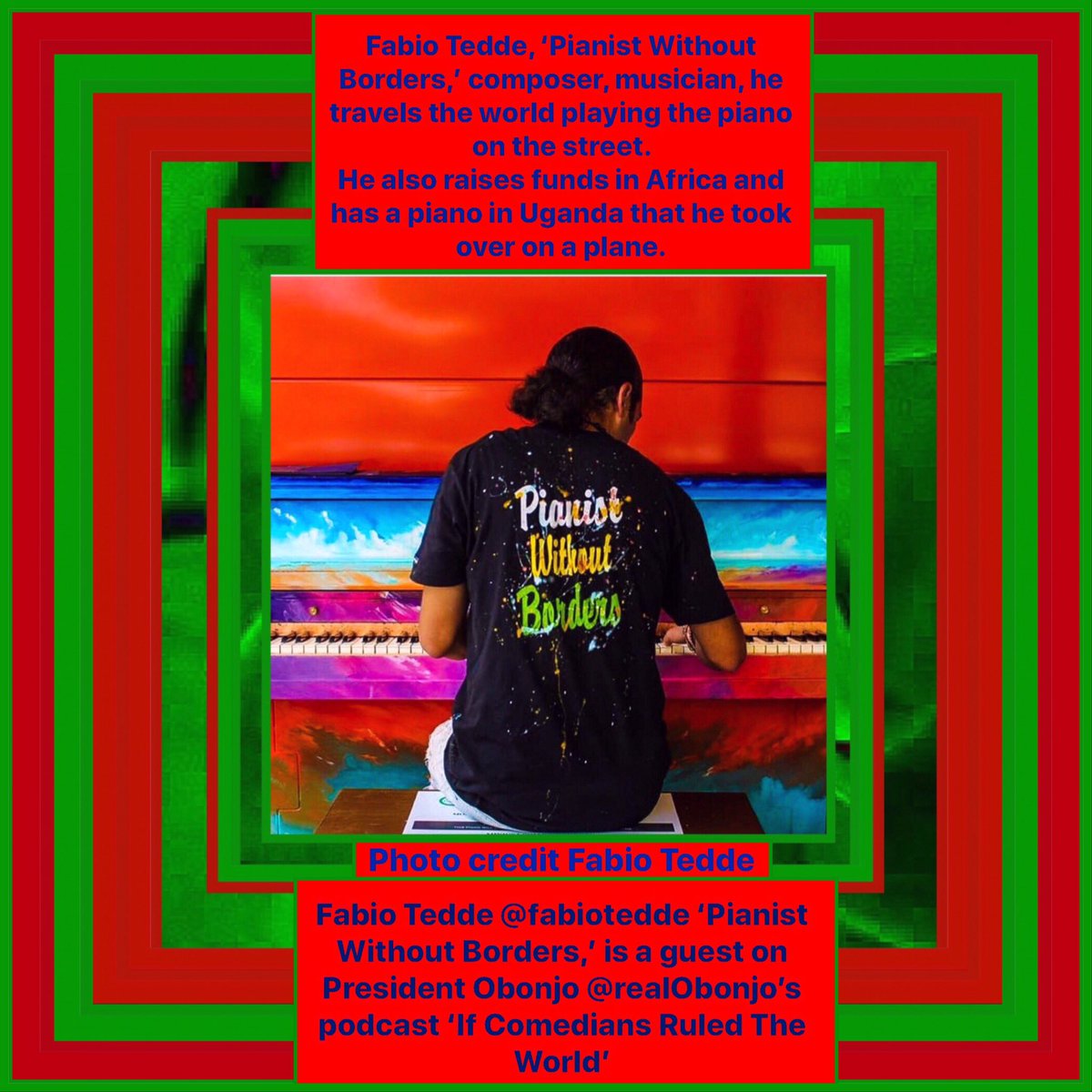 sanshui596's tweet photo. #Composer, #musician, #FabioTedde @fabiotedde is a guest on #PresidentObonjo @realObonjo’s #podcast ‘If Comedians Ruled The World’

#100daysofcode #digitalmarketing #affiliatemarketing
 #edinburgh #newhaven #sailing #music #edfringe #PianistWithoutBorders

https://t.co/2TCTfvhtl5 https://t.co/dGF8ckYvrW