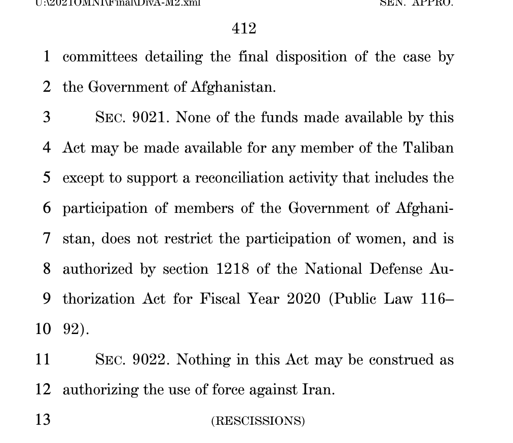 "Nothing in this Act may be construed as authorizing the use of force against Iran." At least there's that! 11/n
