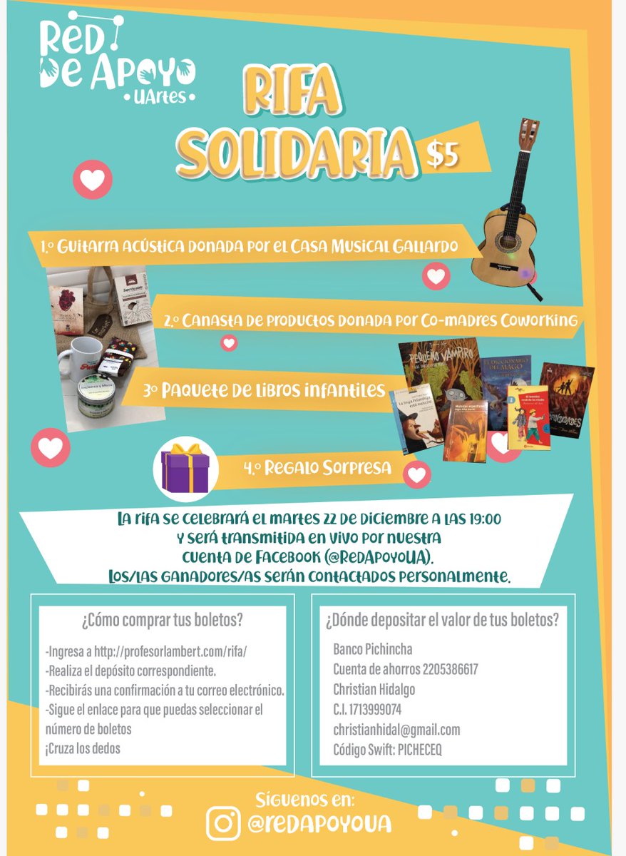 Todavía tienes hasta mañana para comprar tus boletos para la rifa solidaria de la Red de Apoyo UArtes. 
¡Hay superpremios! ¡Contamos contigo!