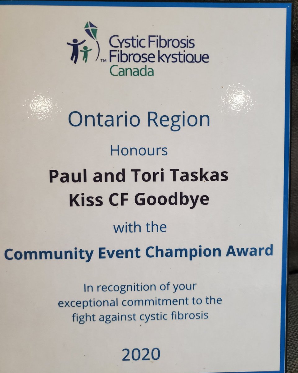 So, we didn't get to put on our KissCFgoodbye show this year BUT we managed to raise over $5000 through our online donation link and we were also given an award for sustainability from CF Canada for raising over $60,000 in 6 years for Cystic Fibrosis. Thanks for the support.