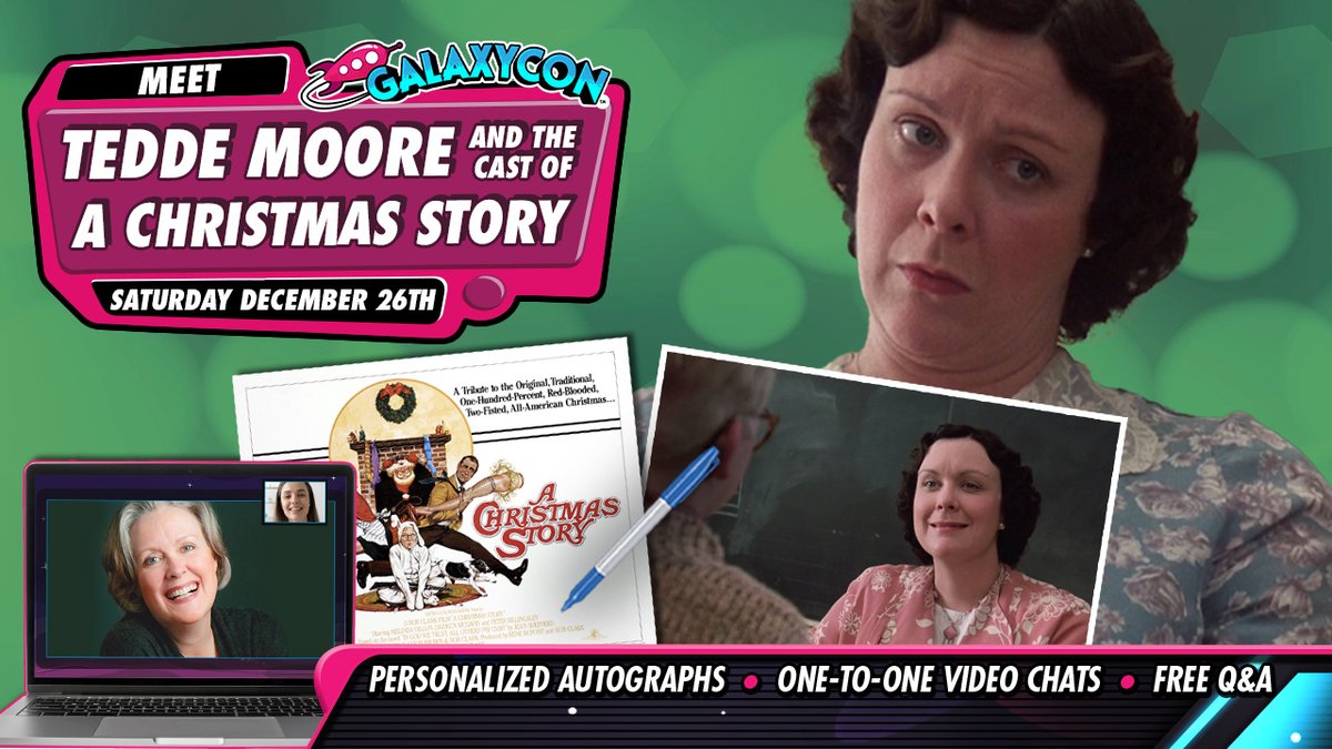 GalaxyConOnline's tweet photo. Meet @teddemoore from #AChristmasStory via @galaxyconlive at 4pm ET on Saturday, December 26th!
Find Out More: https://t.co/YENeVRVLYl
Pose for Virtual Photo Ops, Purchase a Live Chat, Get Personalized Autographs, and see a FREE Live Stream Q&A!
#TeddeMoore #AChristmasStory https://t.co/xU7VVsFMfY