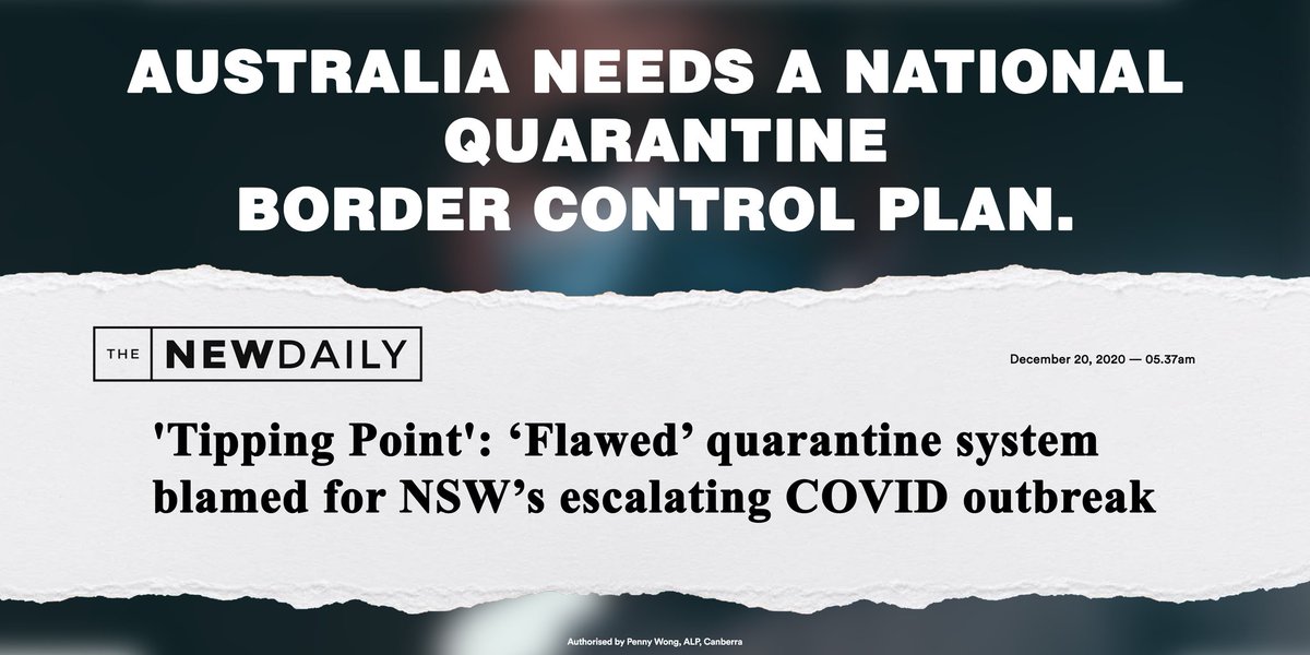 SenatorWong's tweet image. COVID-19 does not discriminate and will always find the weakest link in our border controls.

Quarantine is a federal responsibility. @ScottMorrisonMP, this is your job. 

Australia needs a national quarantine border control plan now.
