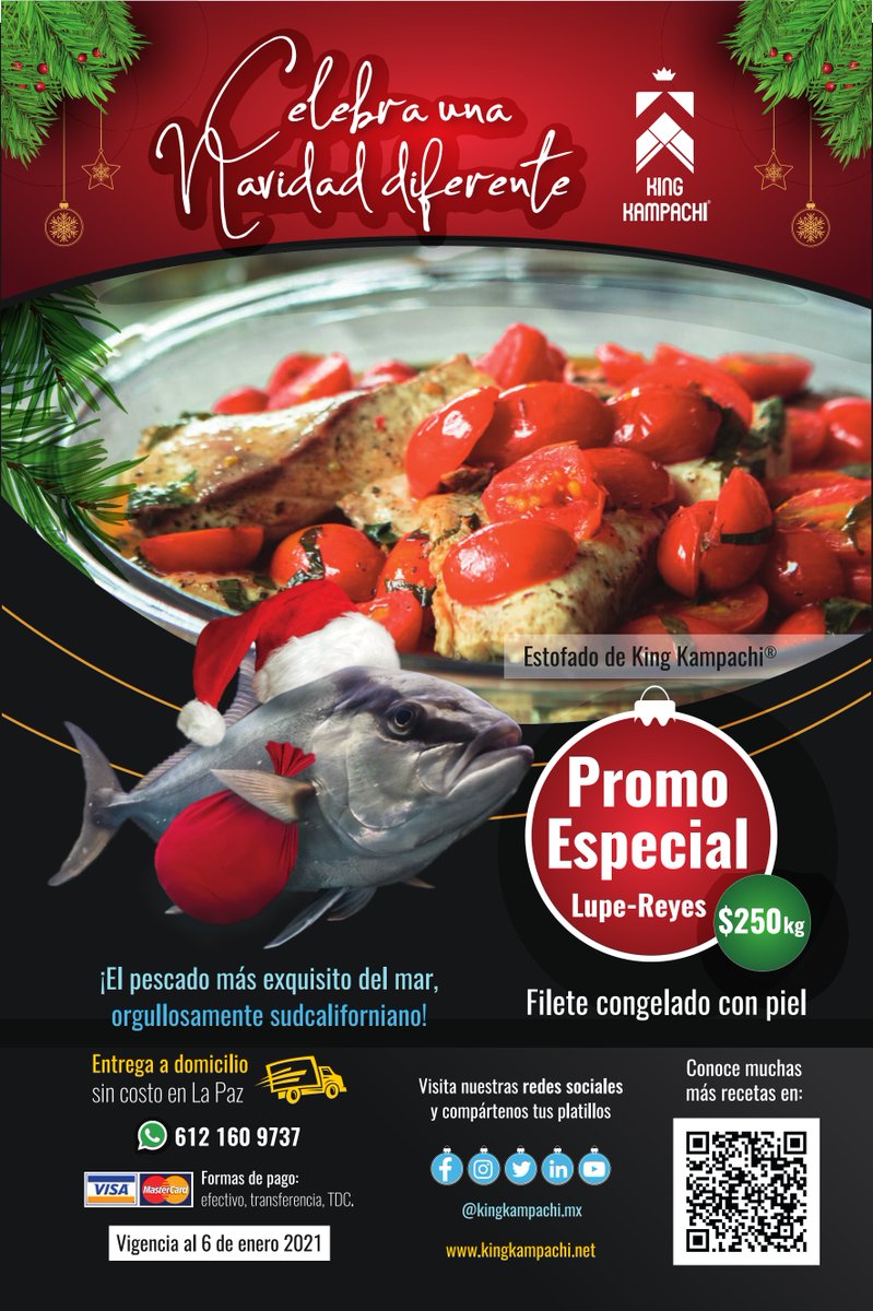 KingKampachi's tweet photo. ¡PROMO ESPECIAL PARA #LAPAZBCS!
🐟 Filete de King Kampachi congelado con piel
👑 $250/kg
🛵 Entrega a domicilio gratis
📱 Ordena por Whatsapp al (612) 160 9737
¡Prepáralo como quieras!
#ASCcertified #IkejimeQuality #BuenasPrácticasAcuícolas #pescaconfuturo https://t.co/rk3bKx26dv