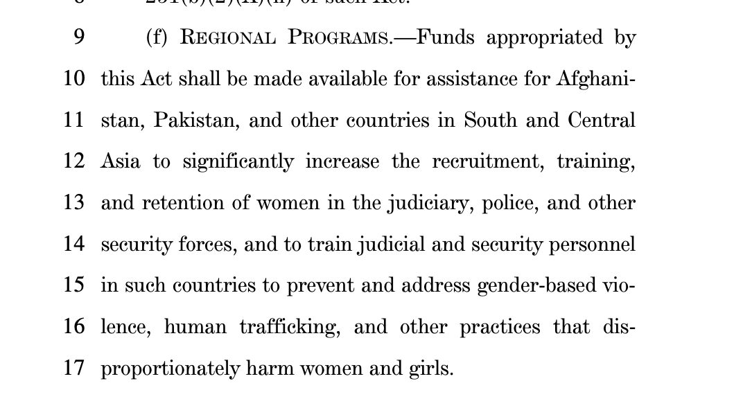 Funds go to South and Central Asian countries "to significantly increase the recruitment, training, and retention of women in the judiciary, police, and other security forces." 17/n