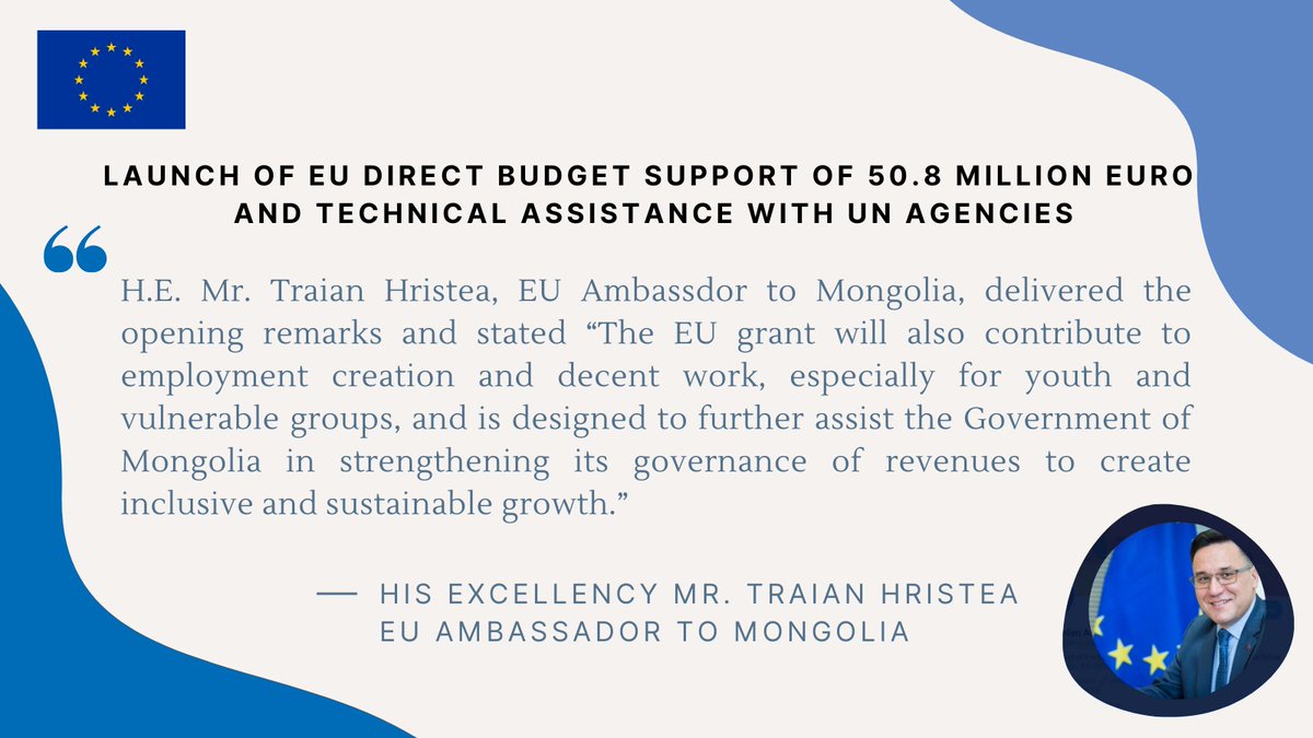 UNDPMongolia's tweet photo. H.E. @THristea, @EUAmbMNG in #Mongolia highlighted that the Direct Budget Support programme is an effective mechanism that aligns #EU's development assistance with Mongolia's social sector reform agenda #EUBudgetSupport #SDGsBudgeting #employment
More:👉https://t.co/0J0z4CeVaf https://t.co/xmVCdJ7LhH