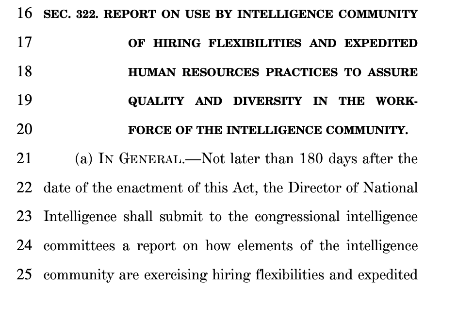 DNI has to file a report on diversity in the intelligence community within 180 days. 21/n