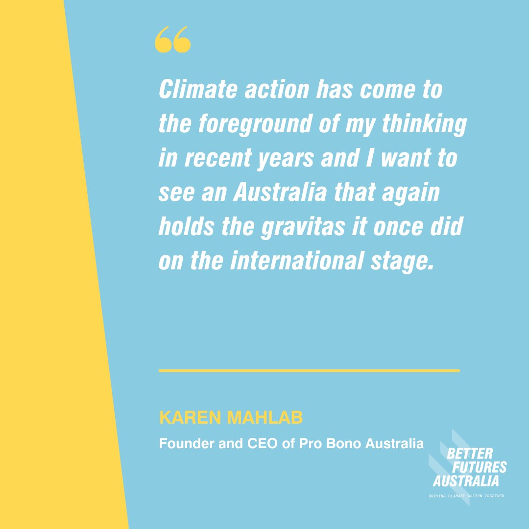 BetterFuturesAU's tweet photo. You can read more about @kmahlab and other BFA Ambassadors on our website: https://t.co/USm7NBmGIV
@ProBonoNews #betterfuturesau #betterfutures #BeAmbitious #millionjobsplan #RenewableRecovery #netzeroemissions #carbonfree #carbonfreefuture #beyondzeroemissions #recoverbetter https://t.co/FfWBeJv92w