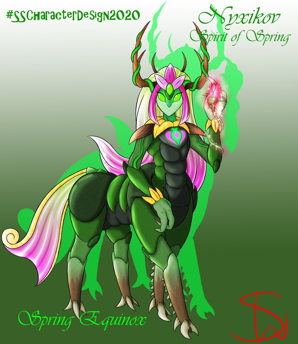 ScorchingShadow's tweet photo. #SSCharacterDesign2020 #SpringEquinox
the #Beautiful #Insect #Spirit of #Spring Nyxikov

Apart of the #Earth she brings #Fertility &amp; #Life to all things #Fauna &amp; #Flora

The peace keeper of them insuring they do not destroy the land with their conflict. https://t.co/fAyiM1GZKV