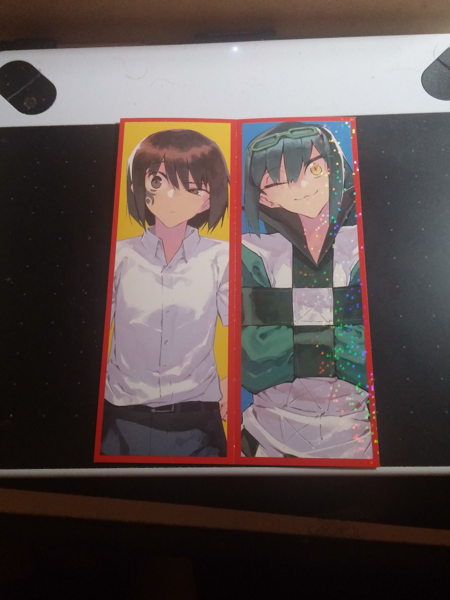 Noyashiki Package 1 Postcards Hitoshiki And Two Bookmarks The Postcards Are Of The Ningen Knock Bunko Back Cover And A Coloured Panel Of Hitoshiki In The Ningen Knock Manga The Bookmarks Are Sparkly As You Can Kinda See And