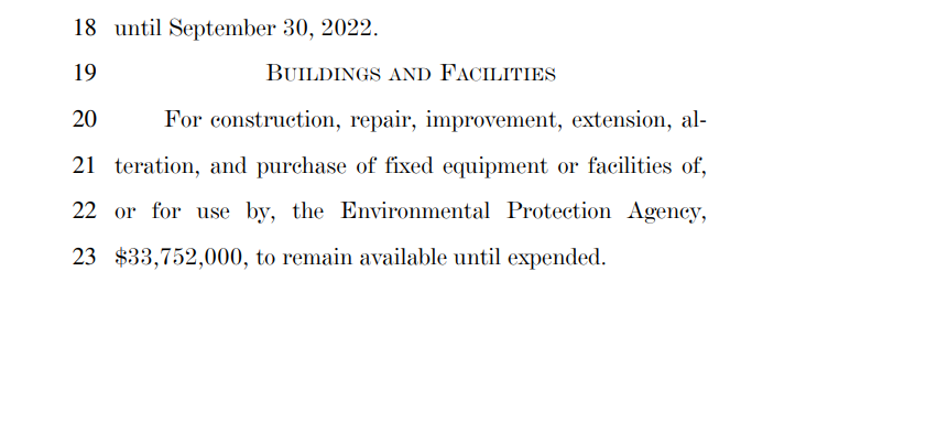 The EPA is getting $33.7 million for new or improved facilities. Sorry you're about to lose your house, here's $600