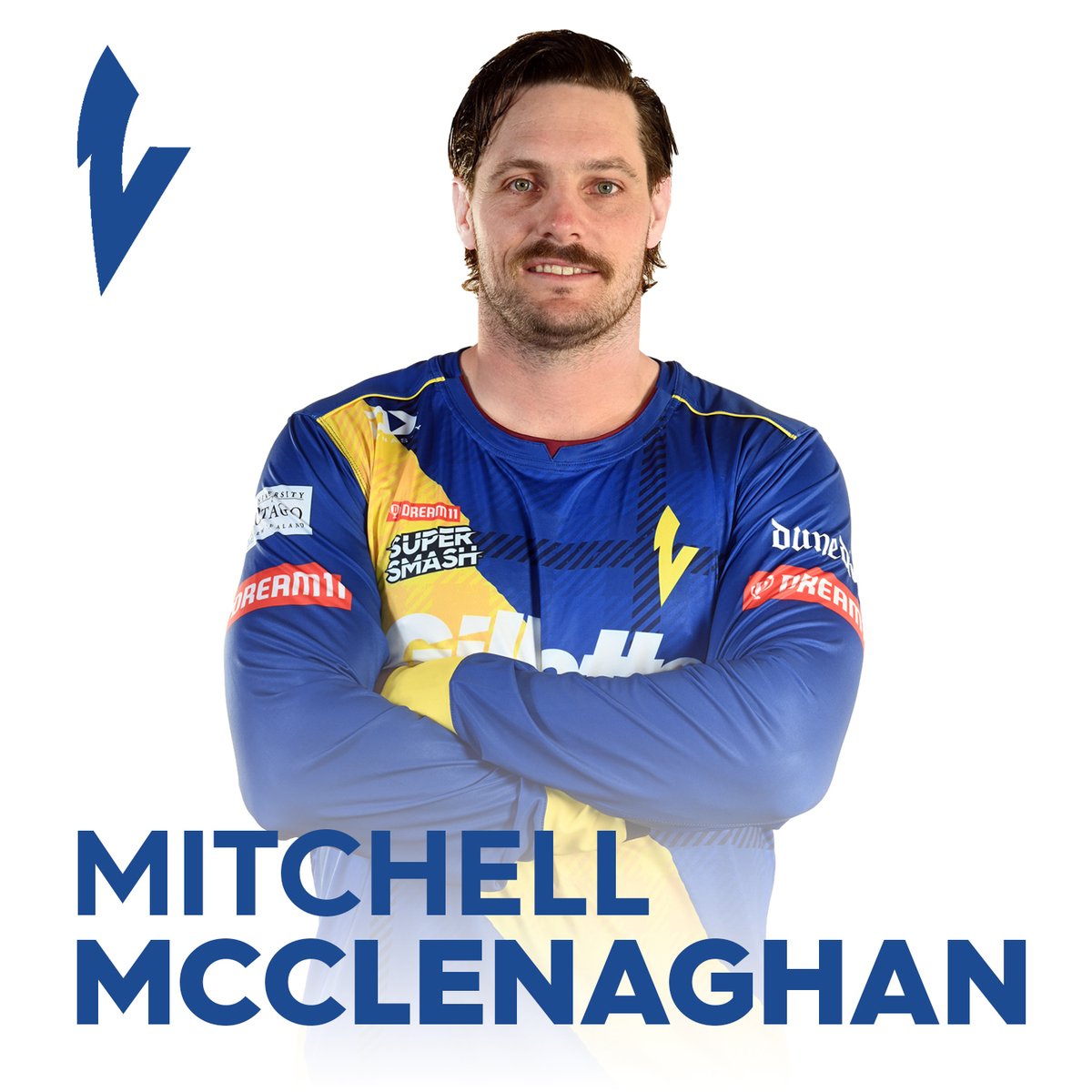 Our newest squad member Mitchell McClenaghan looking sharp in Blue &amp; Gold ⚡️

With our first Super Smash game only 6️⃣ days away, be sure to plan your summer and get your tickets! 

BUY TICKETS | bit.ly/3aKsjib

#OurOtago #ChargedUp #SuperSmash
