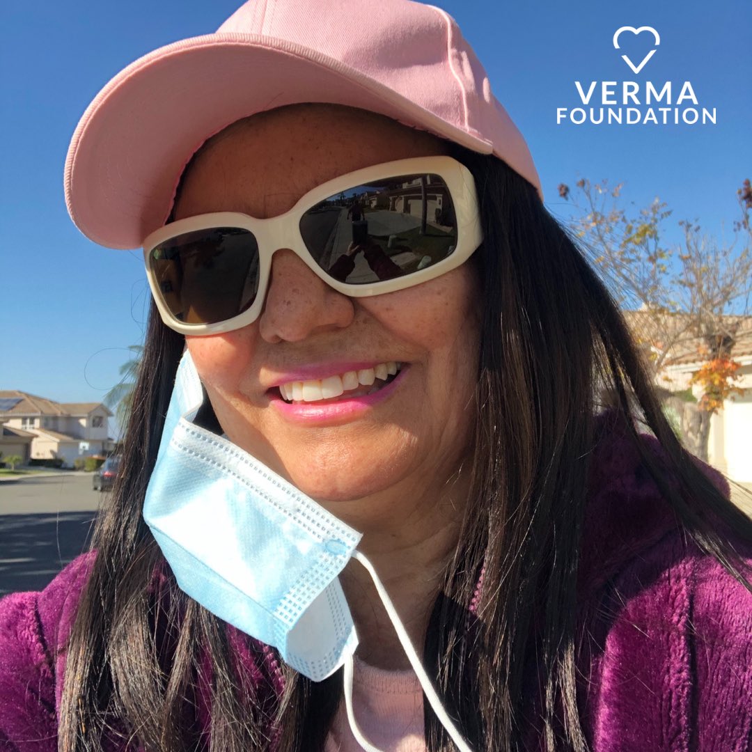 VermaFdn's tweet photo. Bibi loves her custom pink #vermafoundation cap wig made from real hair 🎀 She gives it 5 ⭐️s! #cancersurvivor https://t.co/DQGJhF8KWJ