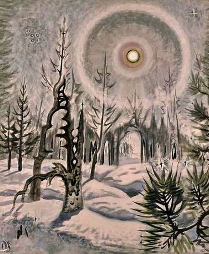 Charles Burchfield, "Winter Moonlight", 1951, Watercolor on paper, 40" x 33"