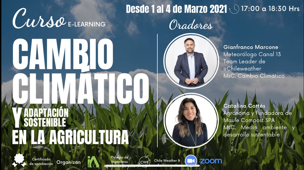 Nuevo curso que imparte <a href="/chile_weather/">Chile Weather & Environment</a> en alianza con el <a href="/IngAgronomoCL/">Colegio Ingenieros Agrónomos de Chile</a> Inscripciones abiertas!