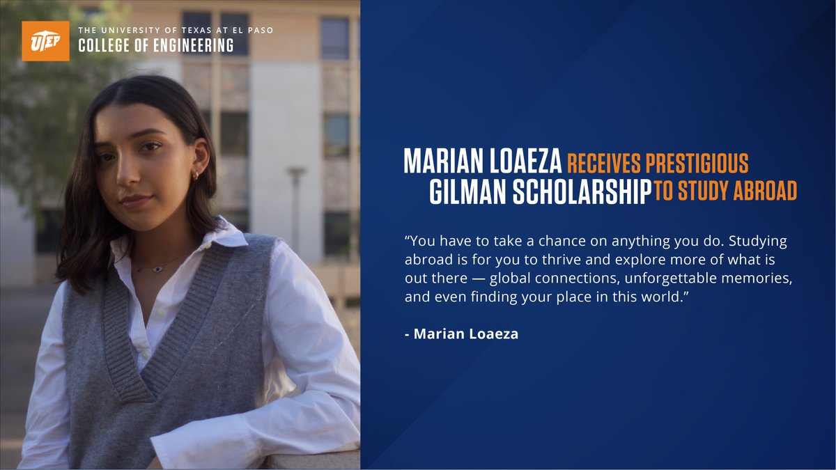 EngineeringUTEP's tweet image. Sophomore civil engineering major, Marian Loaeza receives prestigious Gilman Scholarship to study abroad.

Read full story at: lnkd.in/eSrFGUf
#UTEP #UTEPEngineering #PickEngineering #civilengineering #engineering #womeninstem